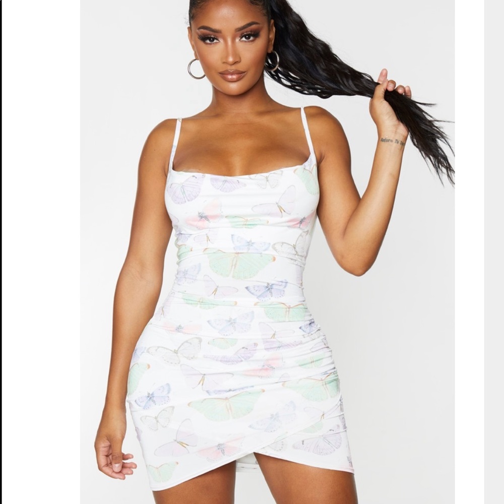 Pretty little thing butterfly print cowl neck mini dress